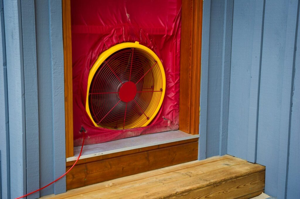 blower door test for custom home on Vancouver Island