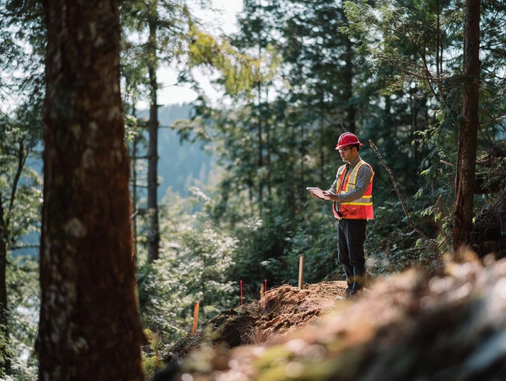 Geotechnical engineer assessing slope stability for a Nanaimo custom home