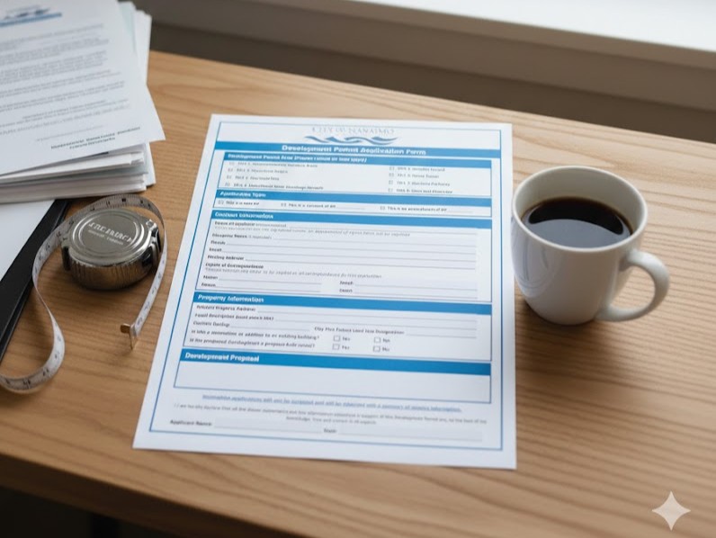 nanaimo development permit application on desk