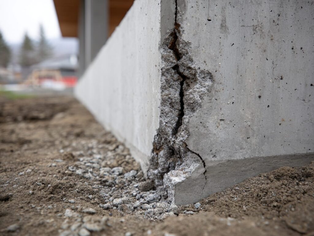 crack in concrete foudnation of a custom home covered by warranty
