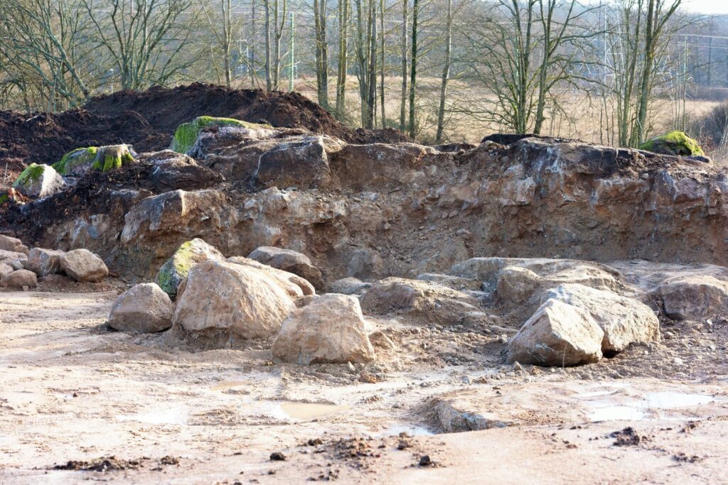 A construction site excavated down to bedrock