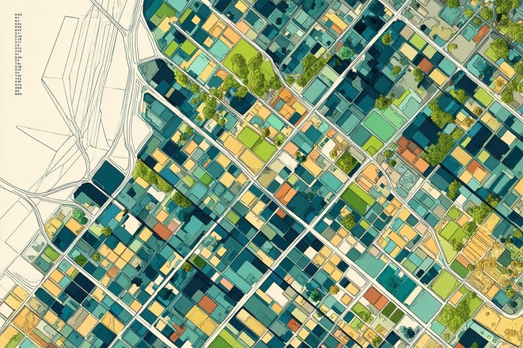 Map-style graphic showing zoning and overlay checks when evaluating a Nanaimo lot
