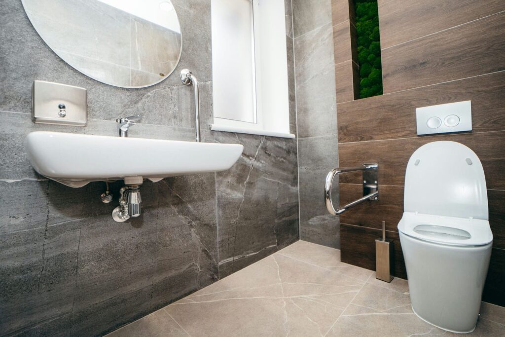 Spa-like custom bathroom with a supporting safe long-term use in an aging-in-place home