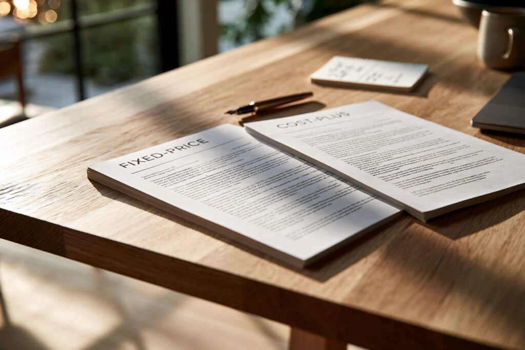 Custom home contract decision between fixed-price and cost-plus structures for a Vancouver Island build
