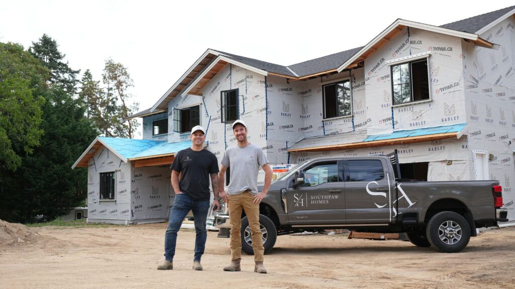 Home builder in Nanaimo Southpaw Homes Jeremy and Project Manager on custom home site