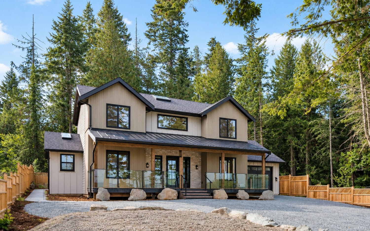 Front of the custom home Southpaw Homes built on Berry Point Road, Gabriola Island